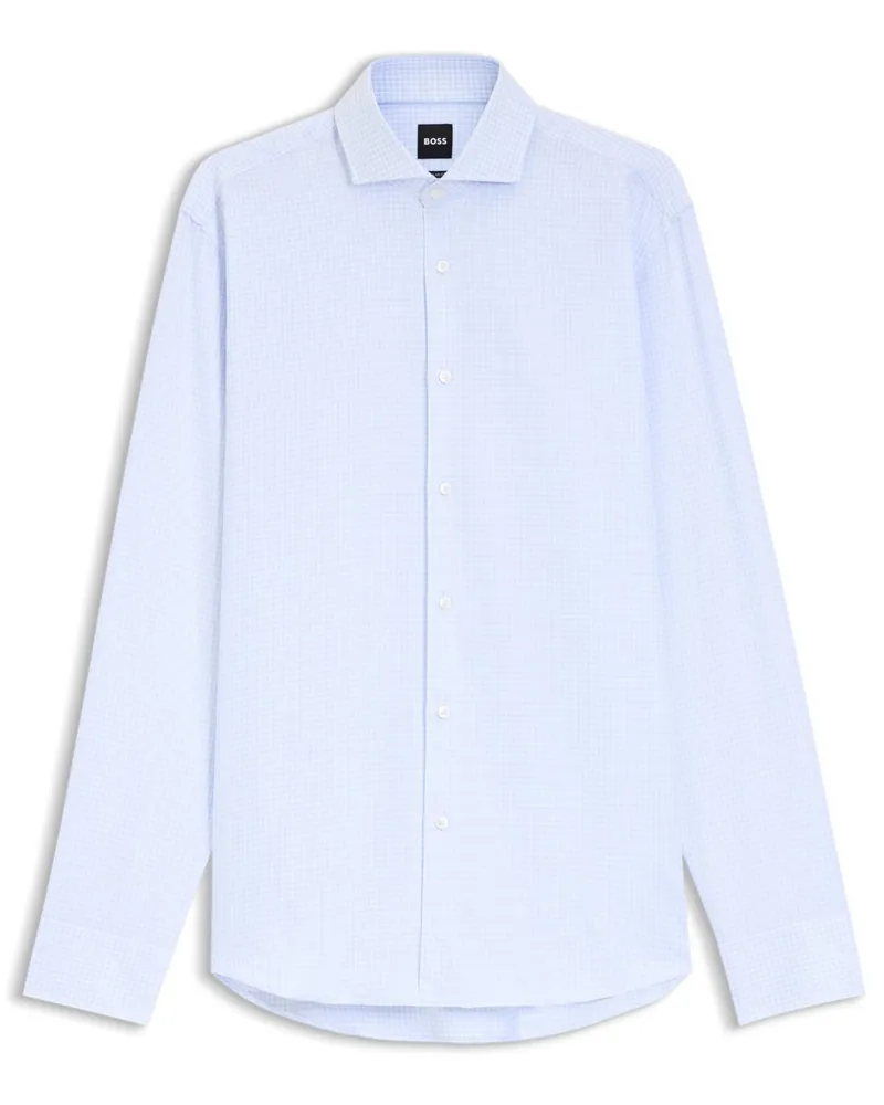 HUGO BOSS Baumwollhemd mit Karo und Haifischkragen, Regular Fit in Hellblau