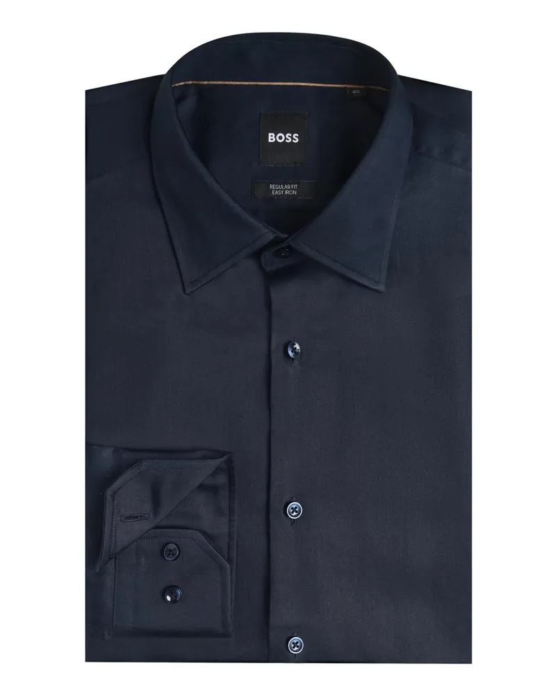 HUGO BOSS Unifarbenes Hemd aus Baumwolle mit Kentkragen, Regular Fit in Marine