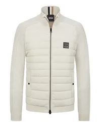 HUGO BOSS Strickblouson mit gesteppter Frontseite und Leder-Patch Offwhite