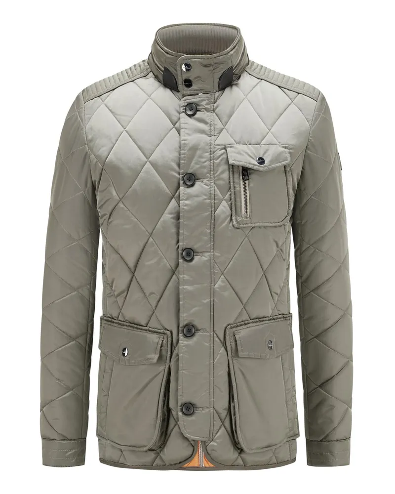 handstich Steppjacke mit integrierter Kapuze und dezentem Glanz Khaki