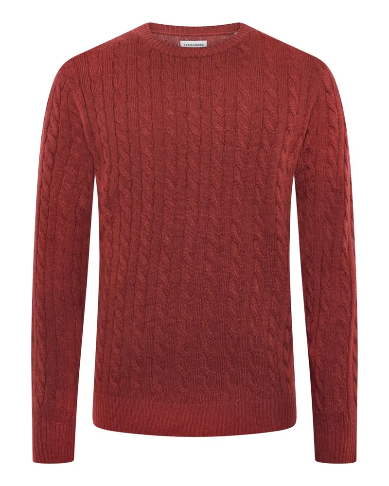 Tom Rusborg Softer Pullover aus Merinowolle und Kaschmir in Zopfstrick in Rot