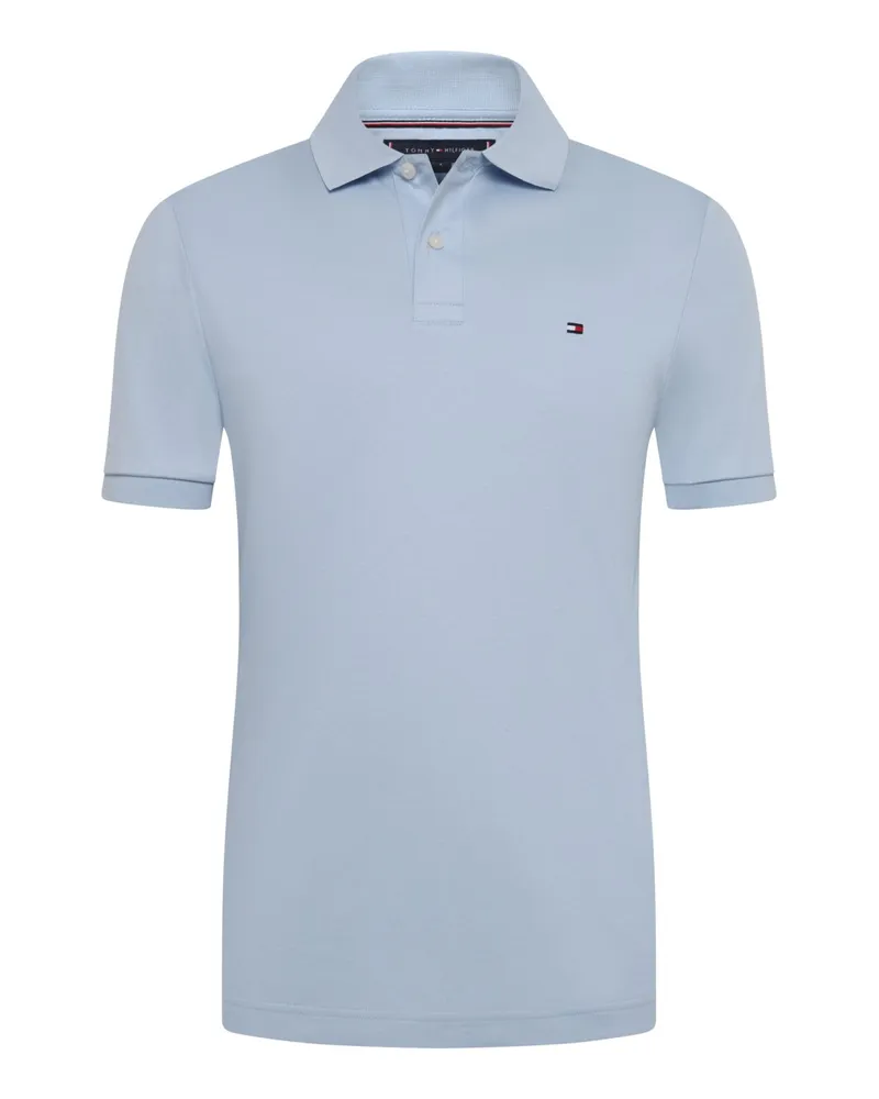Tommy Hilfiger Glattes Jersey-Poloshirt mit kleiner Flag-Stickerei, Regular in Hellblau