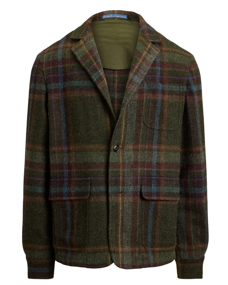 Ralph Lauren Tweed-Blazer aus Wolle mit Check-Muster, Tailored Fit in Dunkelgrün