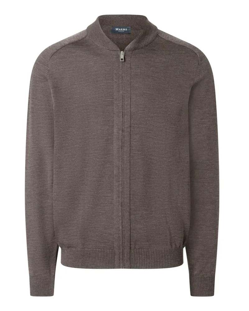 Maerz Leichte Strickjacke aus Superwash-Merinowolle und Zip, Regular in Braun