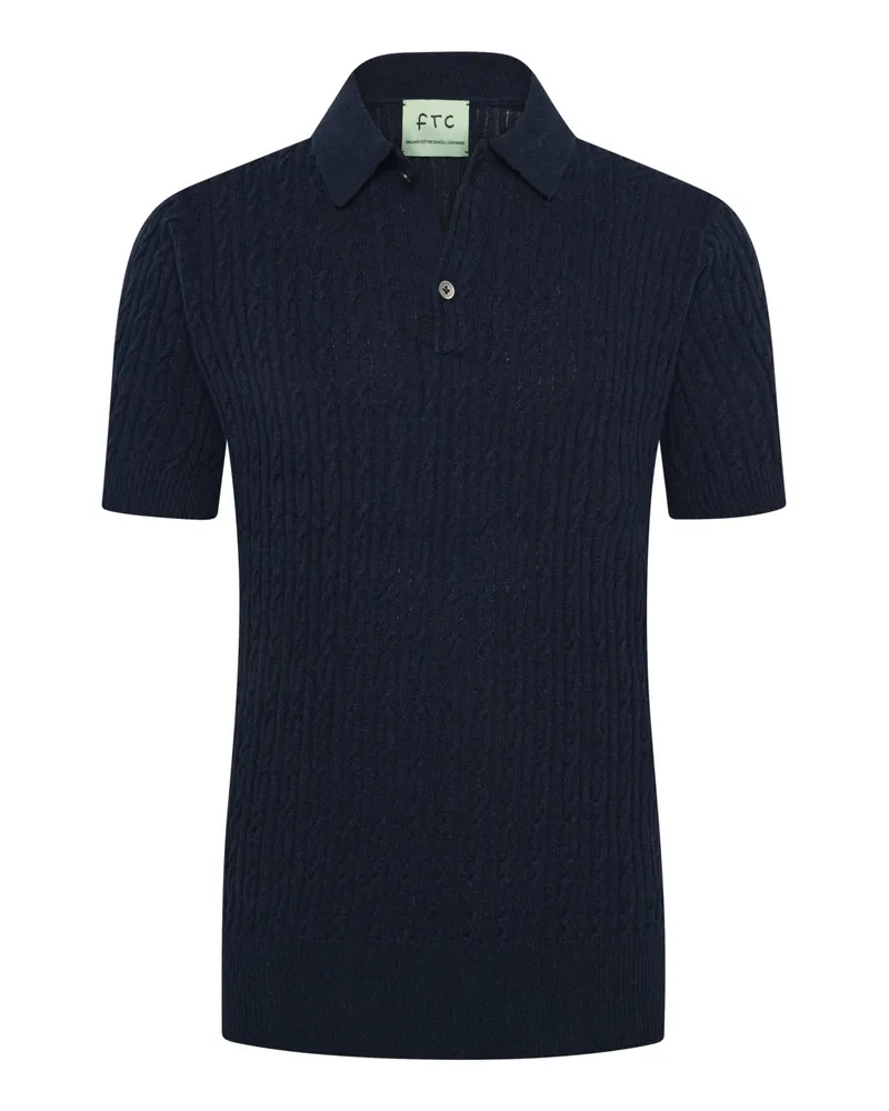 FTC Cashmere Zopfstrick-Poloshirt aus einem Baumwolle-Kaschmir-Mix in Marine