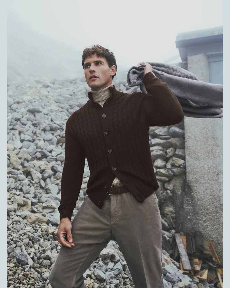 Daniele Fiesoli Cardigan aus Merinowolle mit frontseitigem Webmuster in Dunkelbraun