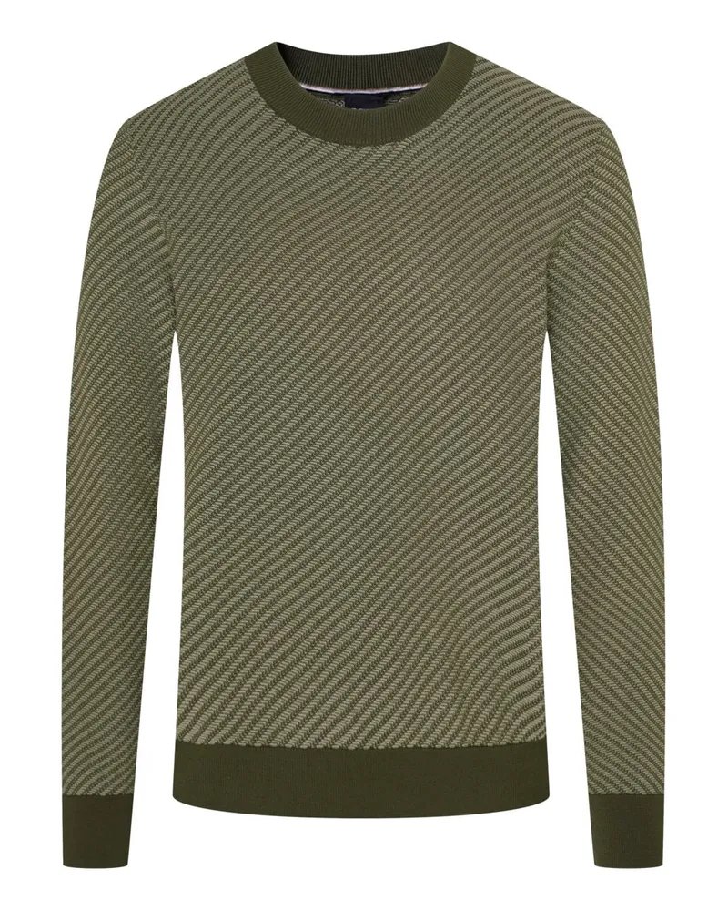 HUGO BOSS Pullover mit diagonalem Strickmuster und O-Neck in Oliv