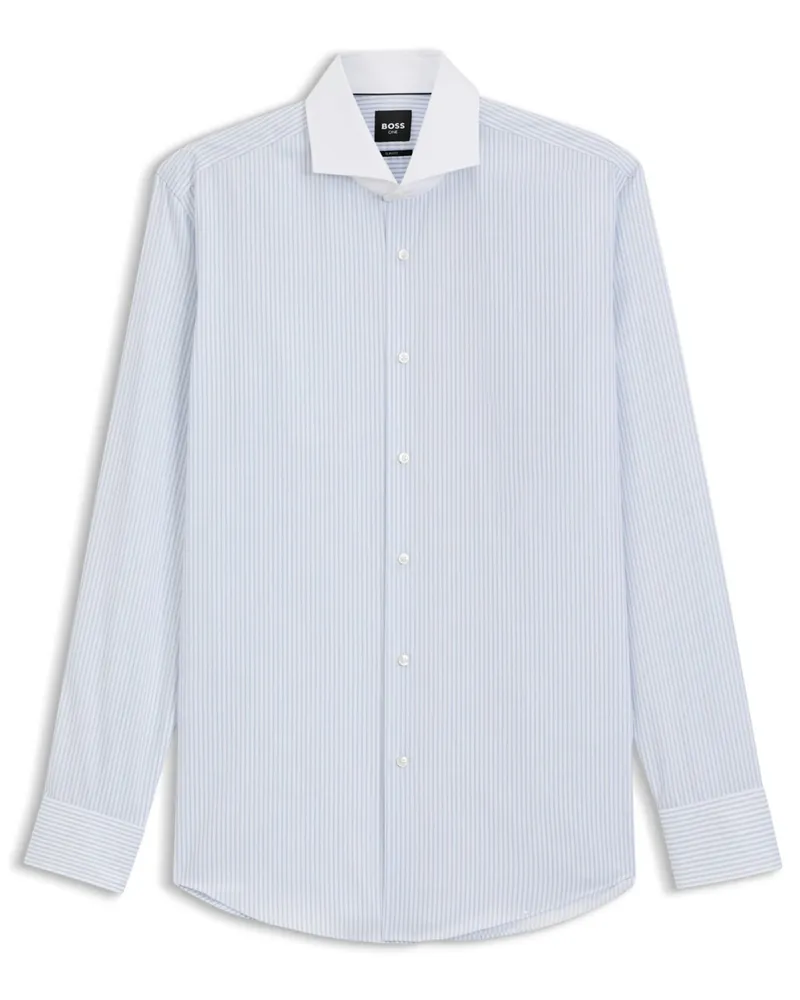 HUGO BOSS Baumwollhemd mit Streifen und Kontrast-Haifischkragen, Slim FIt in Blau