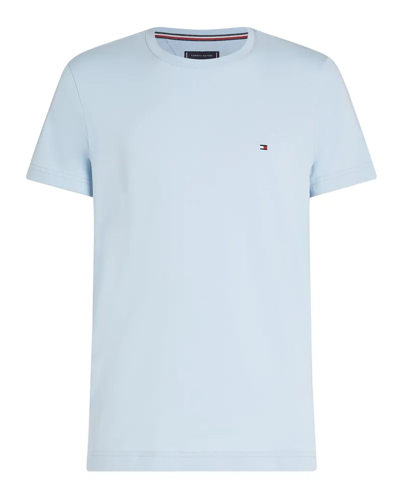 Tommy Hilfiger Stretch-T-Shirt mit kleiner Logo-Stickerei, Slim Fit in Hellblau