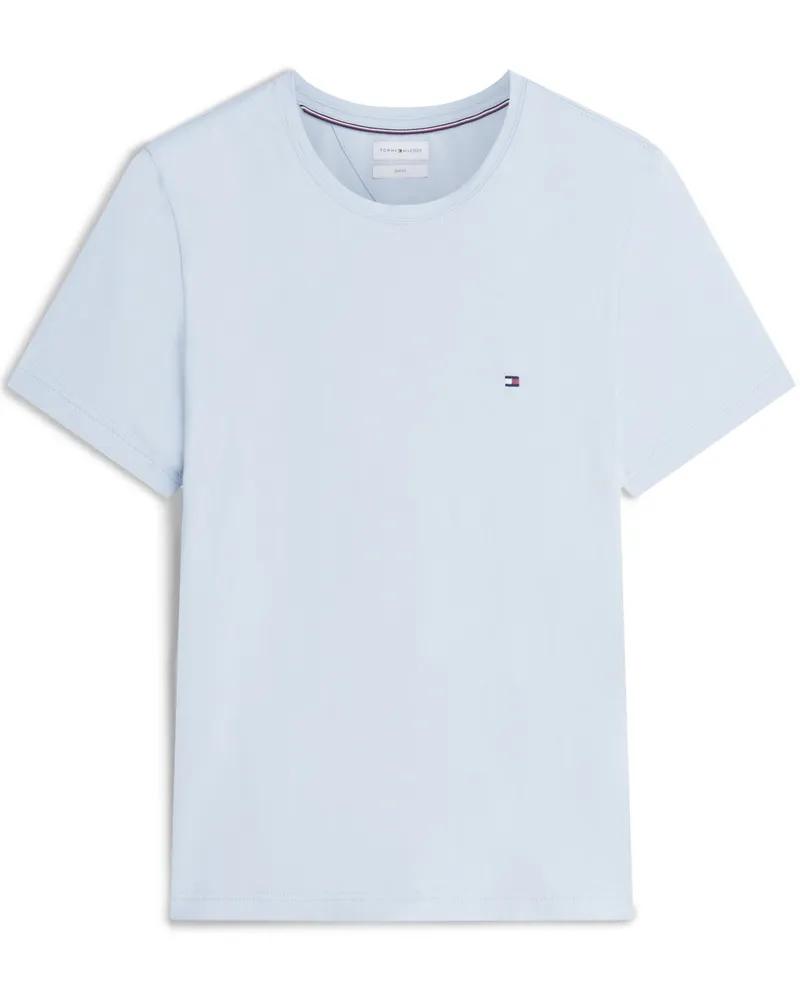 Tommy Hilfiger Stretch-T-Shirt mit kleiner Logo-Stickerei, Slim Fit in Hellblau