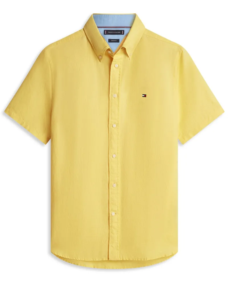 Tommy Hilfiger Kurzarmhemd aus Baumwolle und Leinen, Regular Fit in Gelb
