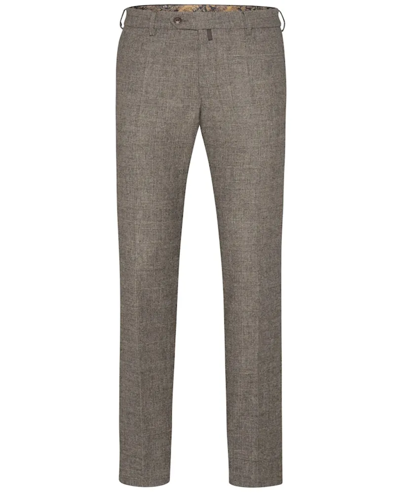 Meyer Hosen Flanellhose Bonn mit Check-Muster und Stretch, Modern Fit in Braun