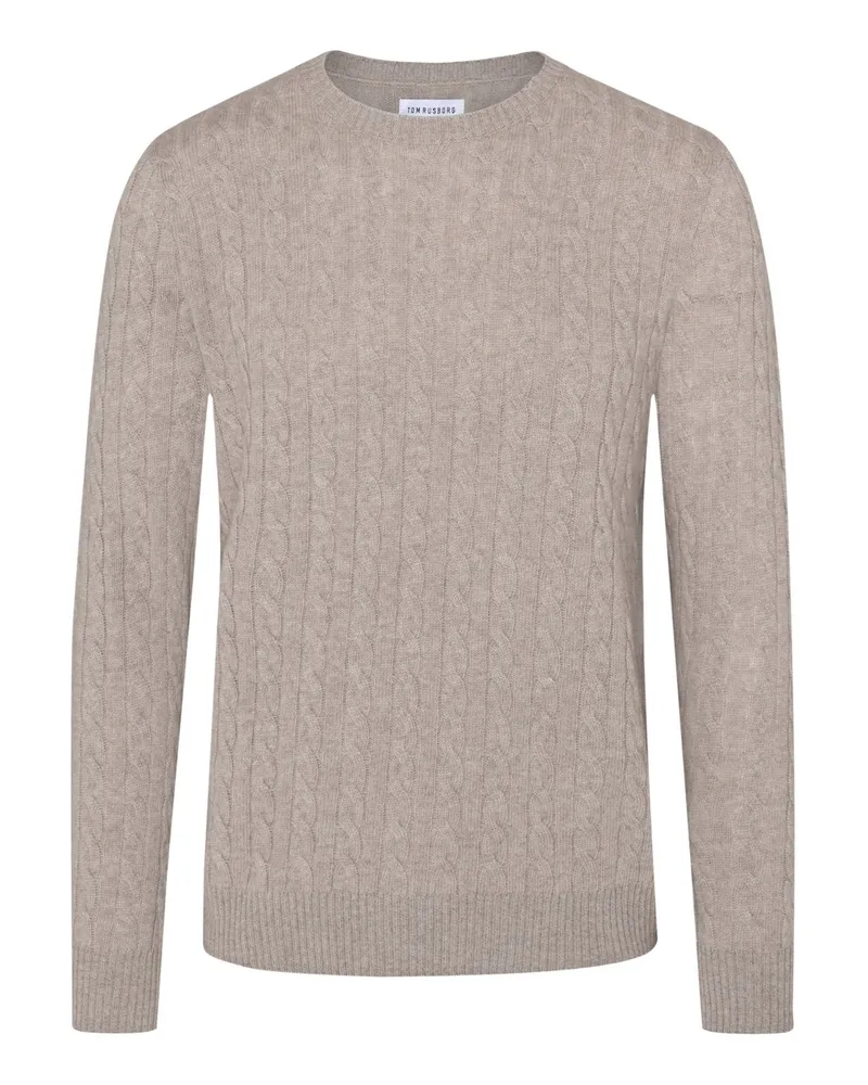 Tom Rusborg Softer Pullover aus Merinowolle und Kaschmir in Zopfstrick in Beige
