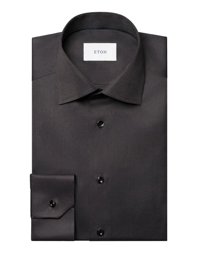 Eton Signature Twill-Hemd mit Fischgrätstruktur, Contemporary in Schwarz