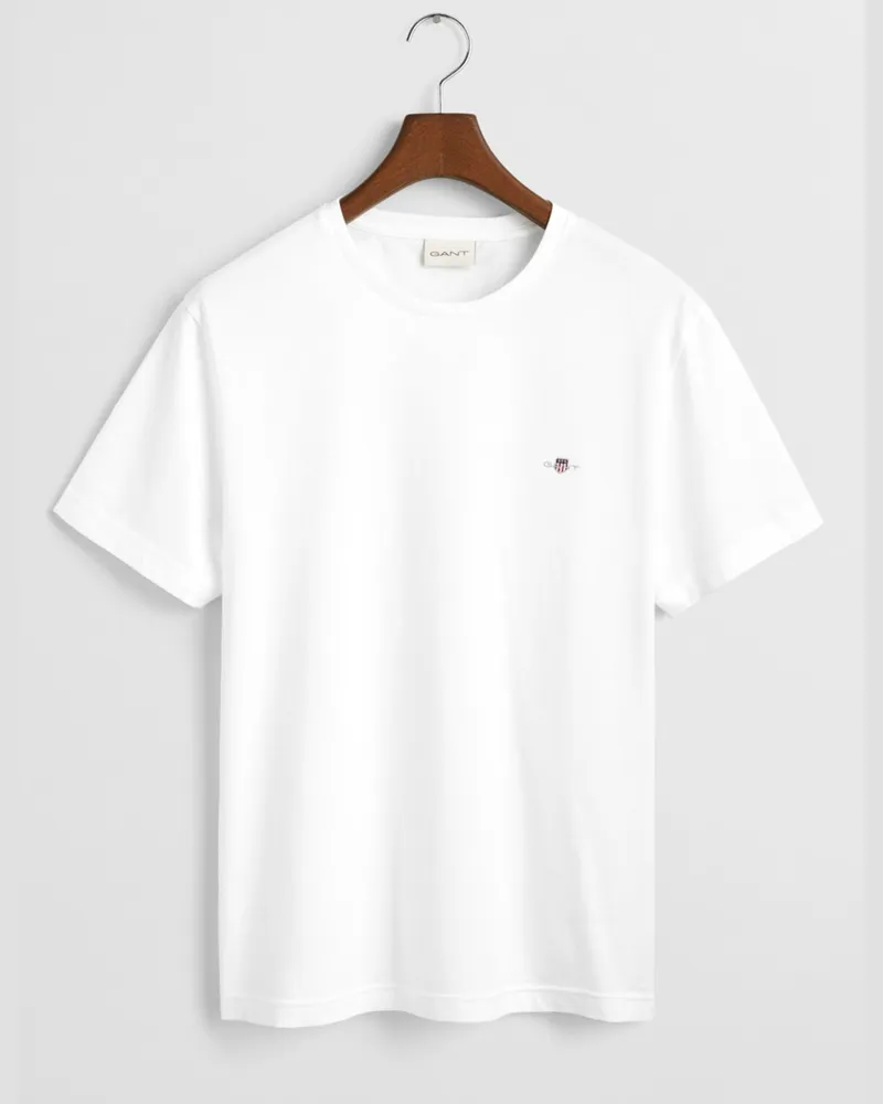 Gant Unifarbenes T-Shirt mit Logo-Stickerei, Regular Fit in Weiß