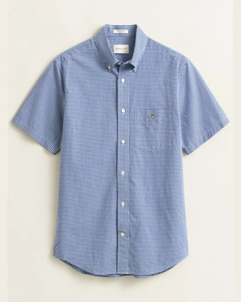 Gant Kariertes Kurzarmhemd mit Brusttasche, Regular Fit in Marine