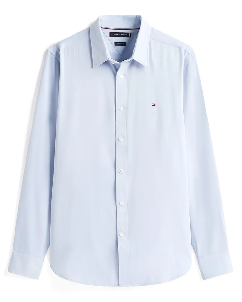 Tommy Hilfiger Performance-Hemd mit kleiner Logo-Stickerei, Slim Fit in Hellblau