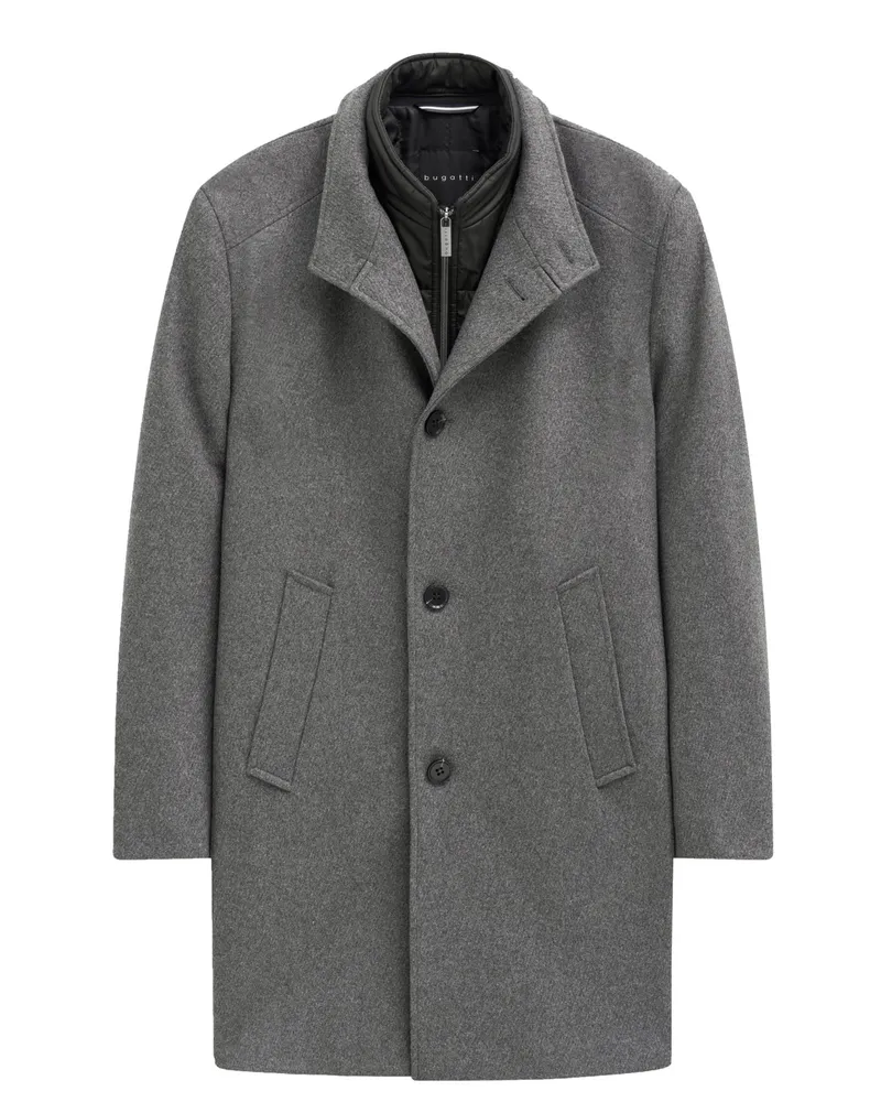 Bugatti Kurzmantel aus einem Woll-Mix mit Steppblende und Stehkragen in Grau