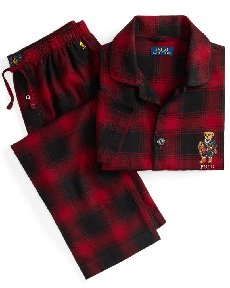 Ralph Lauren Flanell-Schlafanzug aus Baumwolle mit Karomuster, X-Mas in Rot