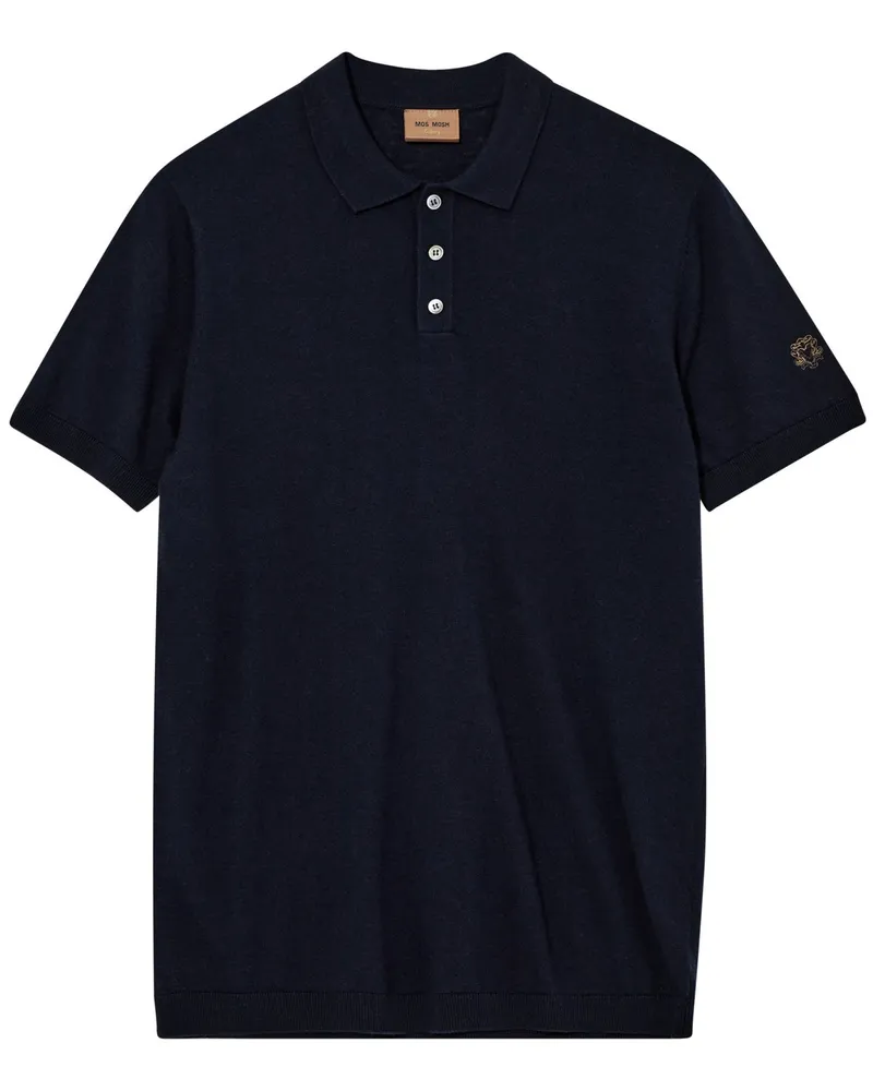 Mos Mosh Strick-Poloshirt aus Wolle und Seide mit Perlmuttknöpfen, Regular Fit in Marine