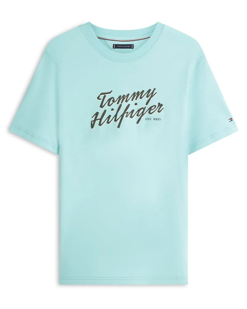 Tommy Hilfiger Baumwoll-T-Shirt mit Label-Schriftzug, Regular in Türkis