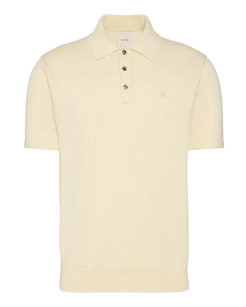 Calvin Klein Strick-Poloshirt aus Baumwolle mit Label-Stickerei, Regular Fit in Zitrone