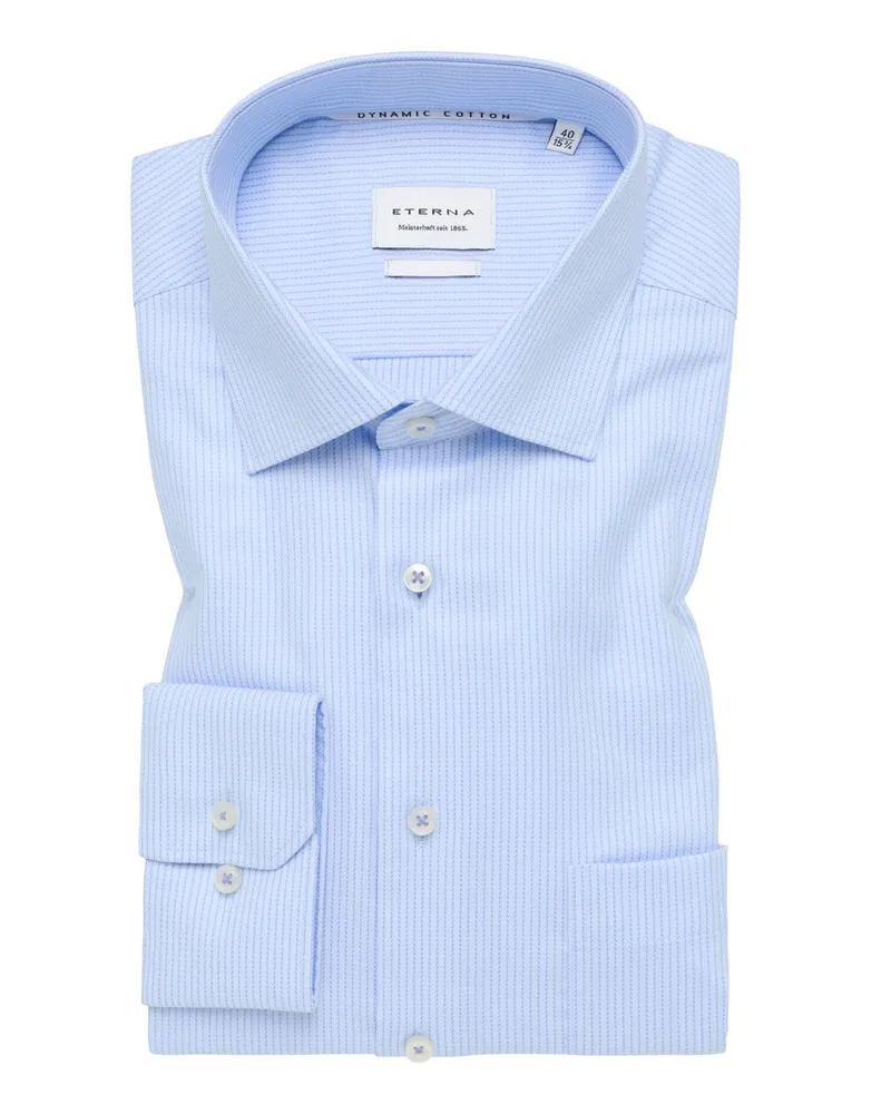 Eterna Unifarbenes Baumwollhemd mit Fischgrät-Webmuster, Modern Fit in Hellblau