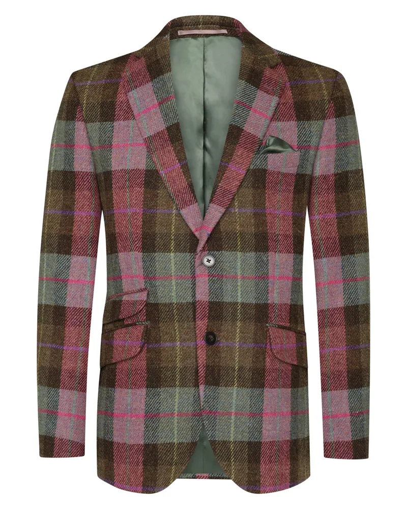 Wellington of Bilmore Glencheck Harris Tweed-Sakko London mit Ellenbogenpatches in Pink