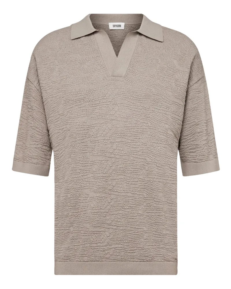 Drykorn Oversized Strick-Poloshirt aus Baumwolle mit Variokragen in Khaki