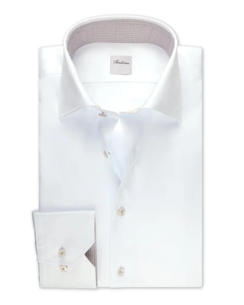 Stenströms Hemd aus Twofold Super Cotton mit Ausputz, Slimline in Weiß