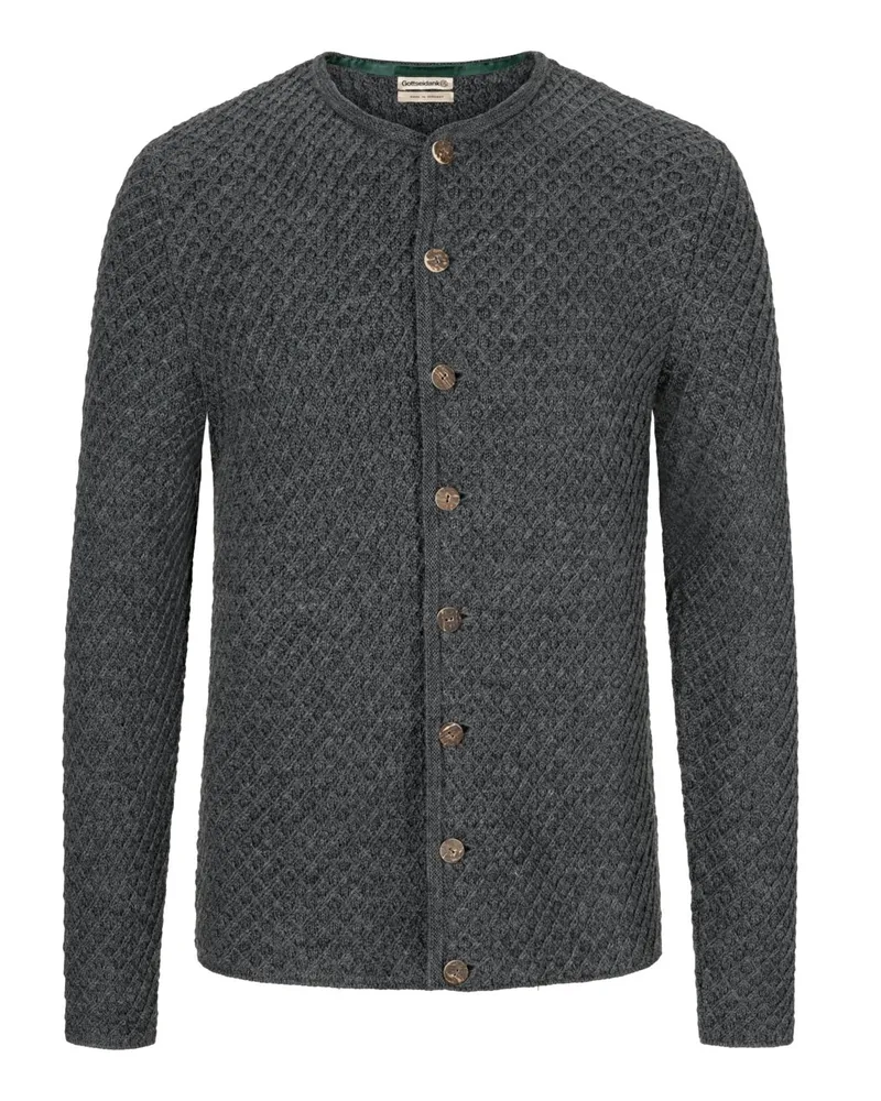 Gottseidank Trachtenstrickjacke aus Schurwolle mit Rautenstruktur in Grau
