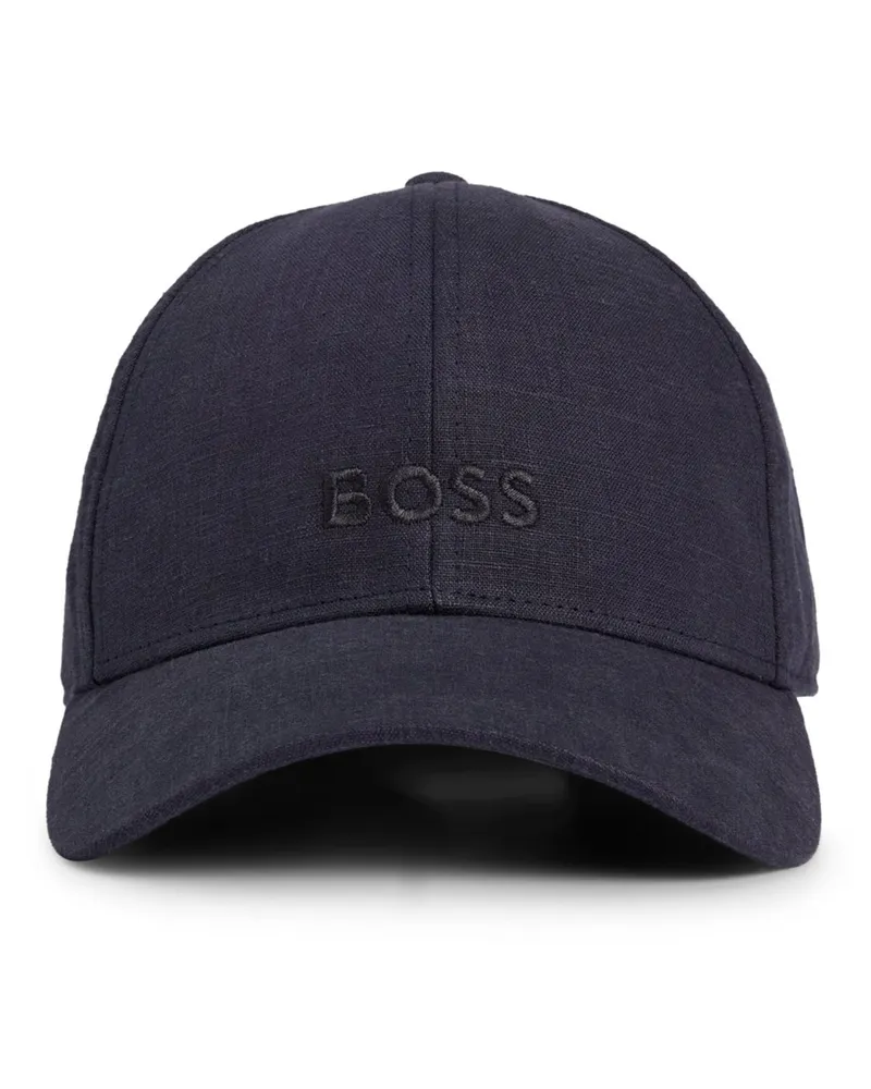 HUGO BOSS Cap aus Leinen mit gesticktem Label-Schriftzug in Marine