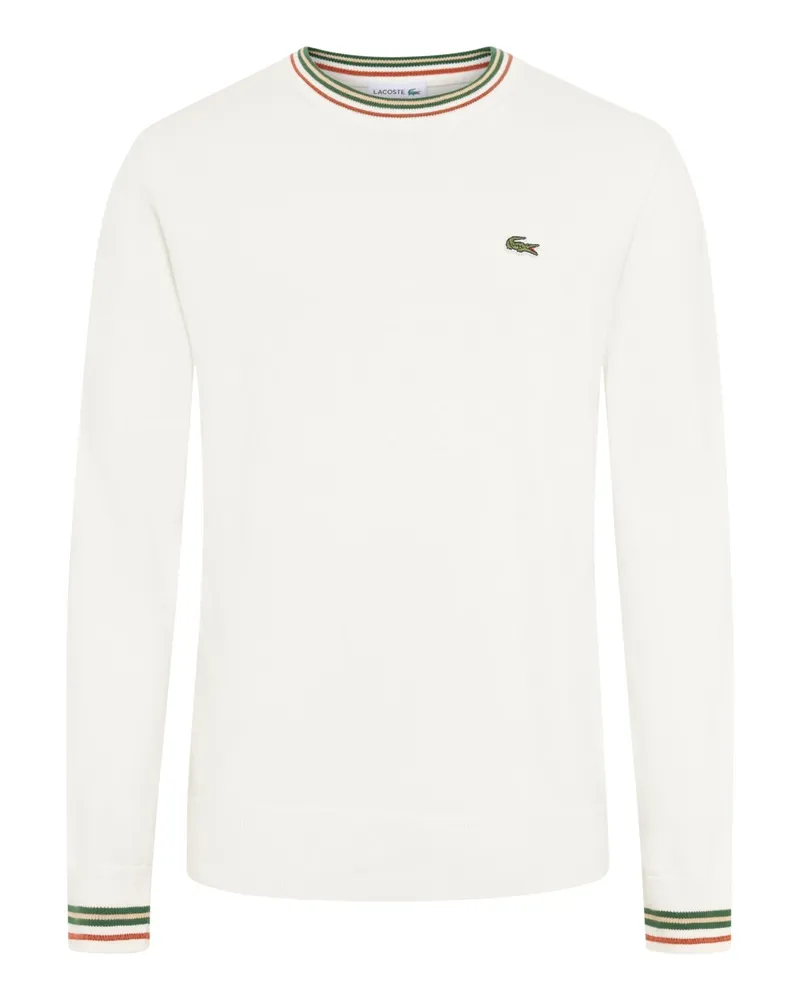 Lacoste Pullover mit O-Neck und kleiner Logo-Stickerei in Offwhite