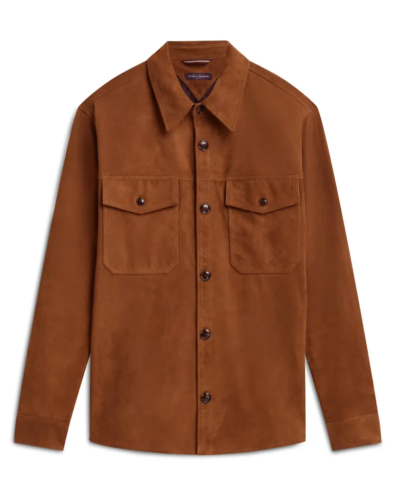 Tommy Hilfiger New York Label Overshirt aus Veloursleder, Relaxed Fit in Cognac