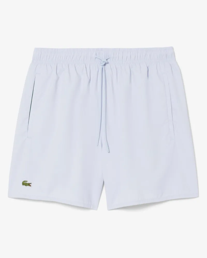 Lacoste Unifarbene Badeshorts mit Krokodil-Aufnäher in Hellblau