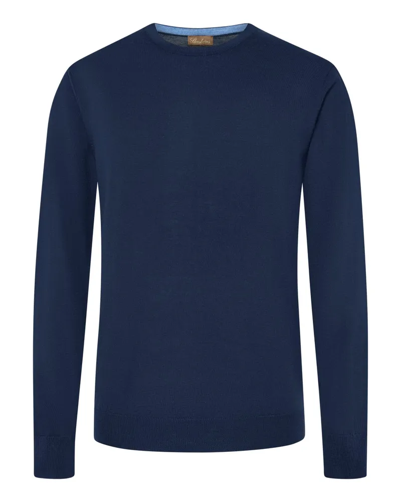Stenströms Weicher Pullover aus Merinowolle mit Ellenbogen-Patches in Marine