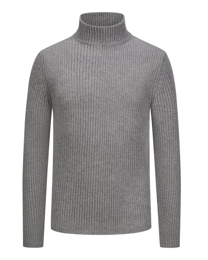Daniele Fiesoli Softer Merino-Pullover in Rippstrick mit Turtleneck in Hellgrau