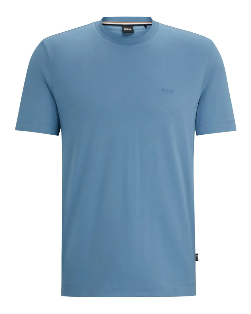 HUGO BOSS Unifarbenes T-Shirt mit gummiertem Logo-Schriftzug in Mittelblau