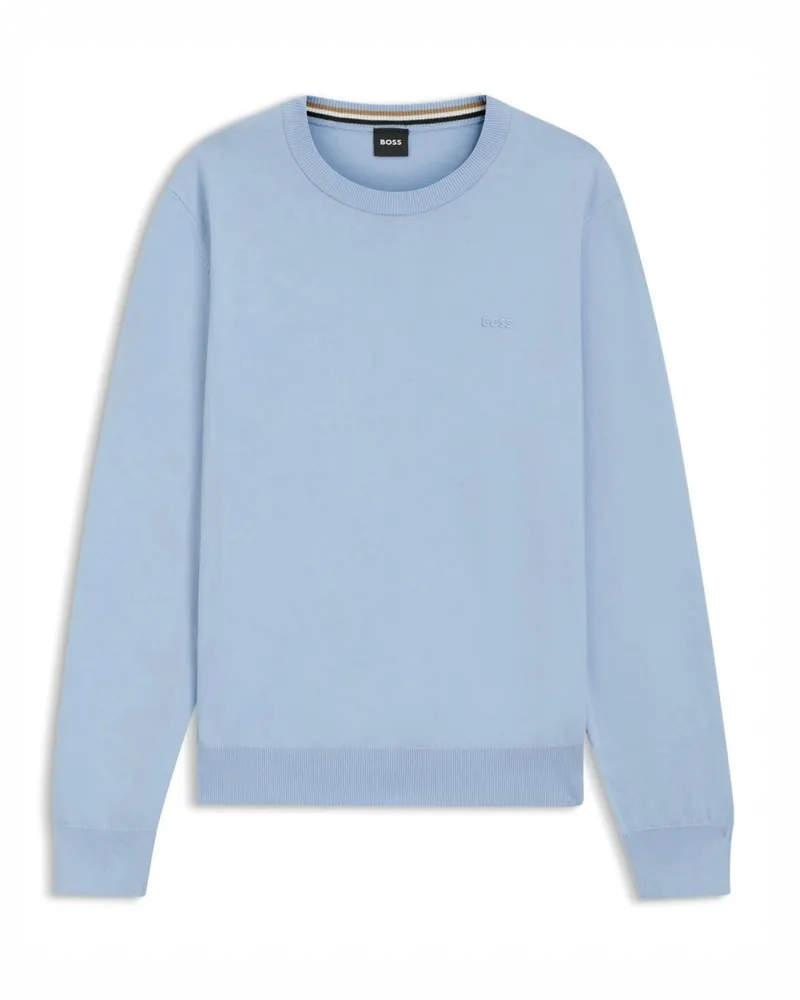 HUGO BOSS Leichter Pullover aus Baumwolle mit Label-Schriftzug in Hellblau