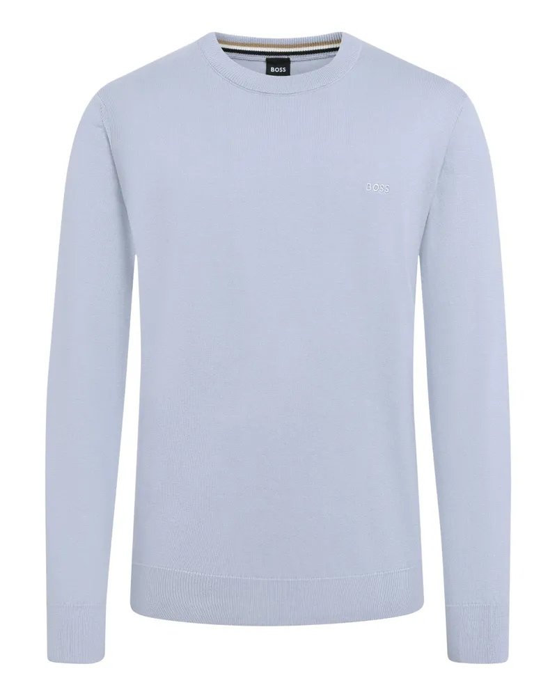 HUGO BOSS Leichter Pullover aus Baumwolle mit Label-Schriftzug in Hellblau
