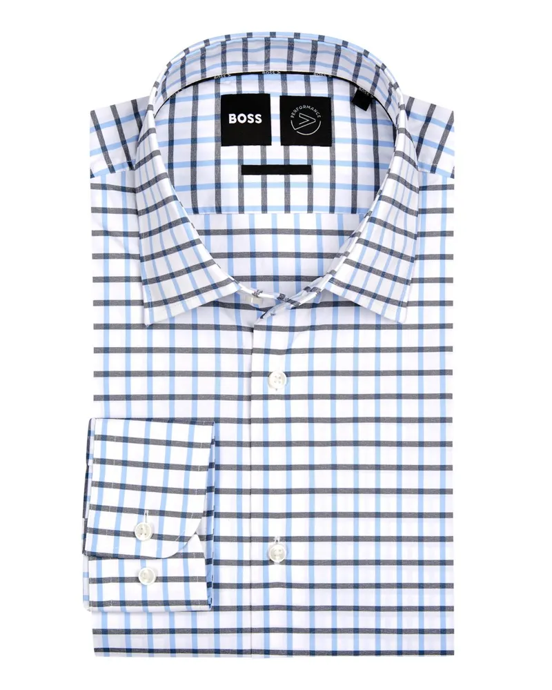 HUGO BOSS Kariertes Hemd mit Performance-Stretch, Slim Fit Hellblau