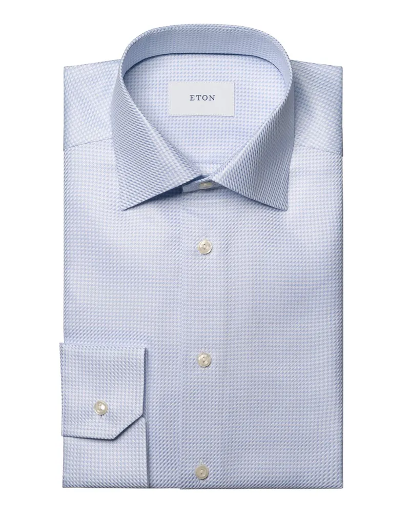 Eton Hemd aus Bio-Baumwolle mit Pepita-Muster, Contemporary Fit in Hellblau