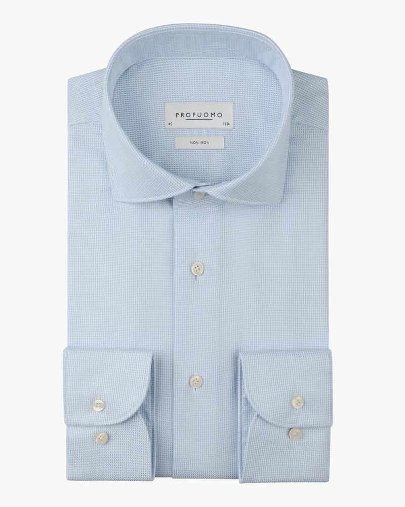 Profuomo Bügelfreies Baumwollhemd mit dezentem Muster, Slim Fit in Hellblau