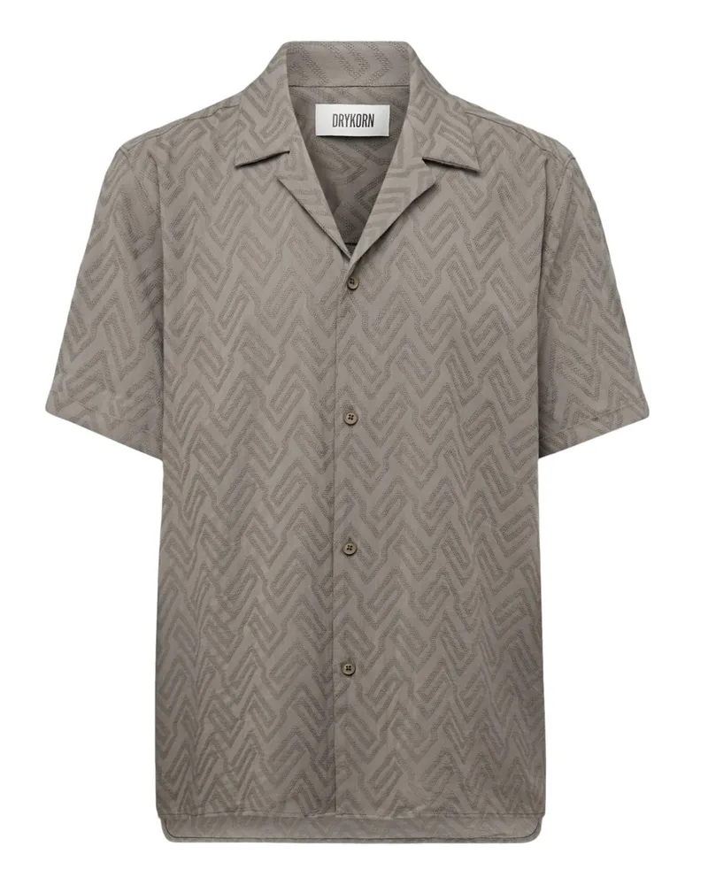 Drykorn Leichtes Kurzarmhemd in Jacquard-Struktur, Regular Fit in Oliv