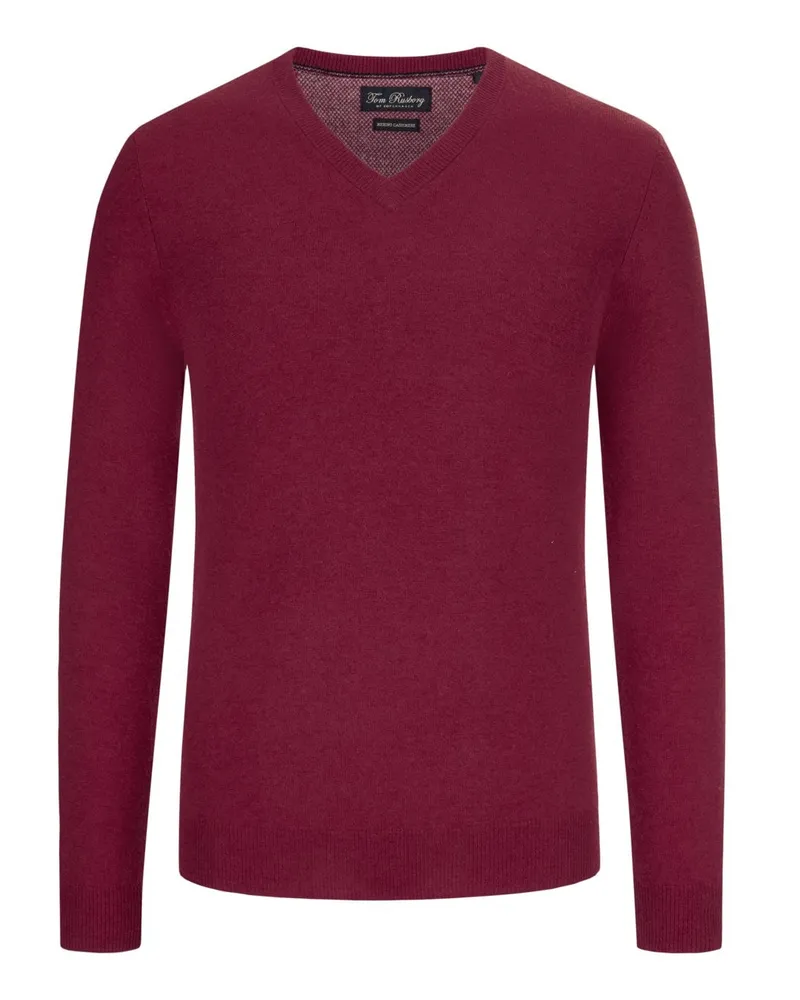 Tom Rusborg Leichterr Pullover aus Merinowolle und Kaschmir mit V-Ausschnitt in Rot