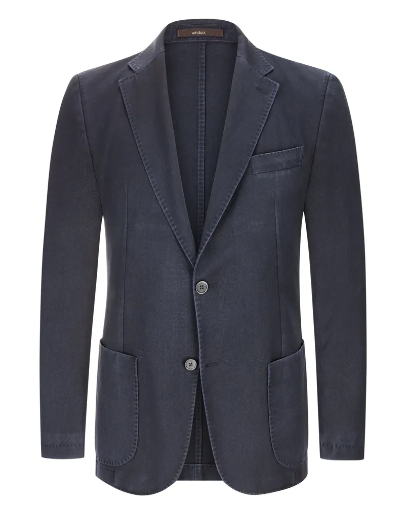 windsor. Ungefüttertes Sakko aus Schurwolle im Frosted Wool-Look, Shaped Fit in Blau