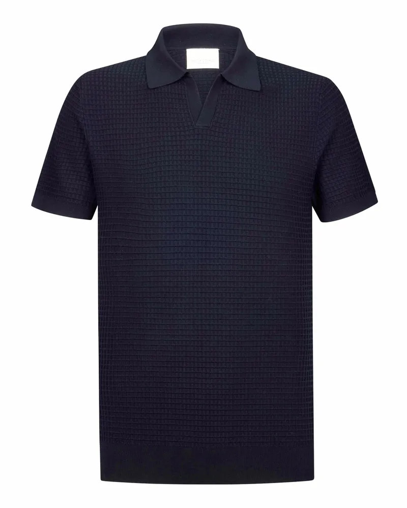 Profuomo Waffelstrick-Poloshirt mit Tencel™ und Seide in Marine