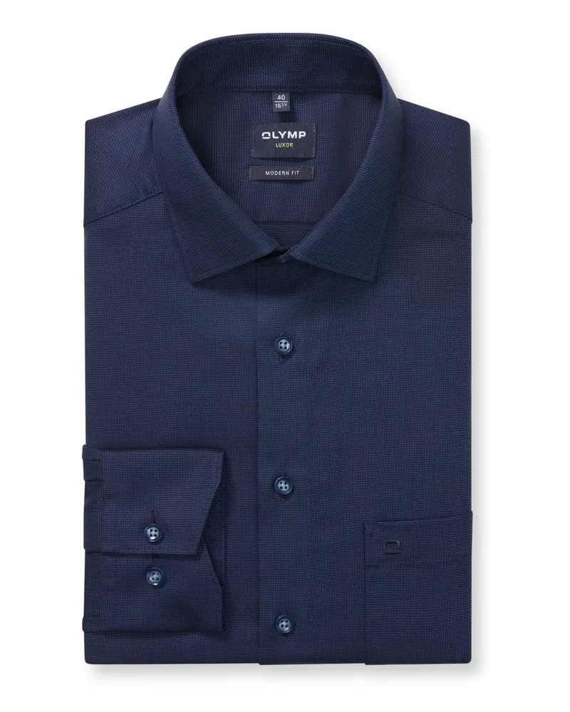 Olymp Luxor, Modern Fit, Baumwollhemd mit Struktur und Brusttasche in Marine