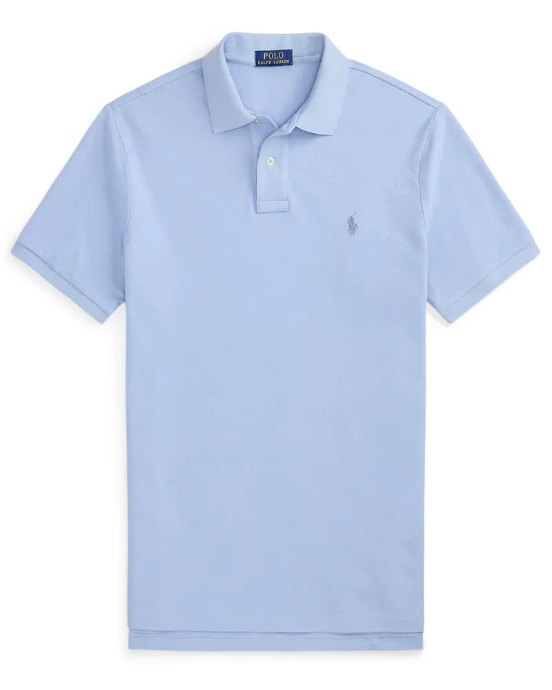Ralph Lauren Piqué-Poloshirt mit kleiner Pony-Stickerei, Custom Slim Fit in Hellblau
