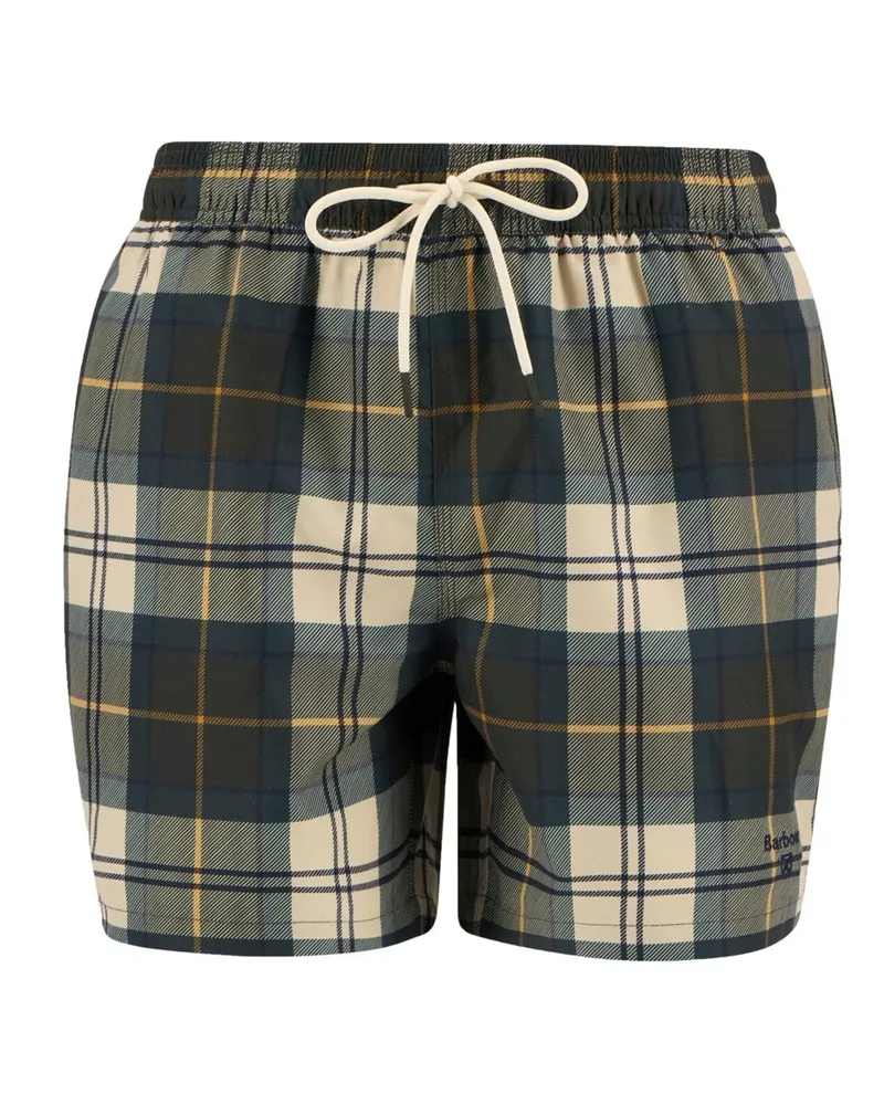 Barbour Badehose mit Tartan-Muster und Label-Stickerei in Dunkelgrün